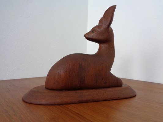 Large Deer in Solid Teak, 1960s-RDW-1295061