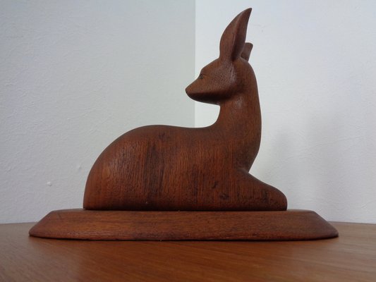 Large Deer in Solid Teak, 1960s-RDW-1295061