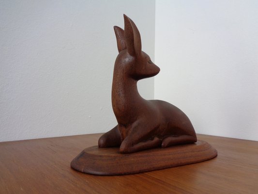 Large Deer in Solid Teak, 1960s-RDW-1295061