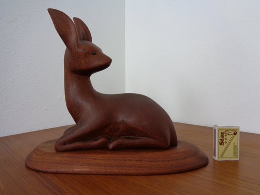 Large Deer in Solid Teak, 1960s-RDW-1295061