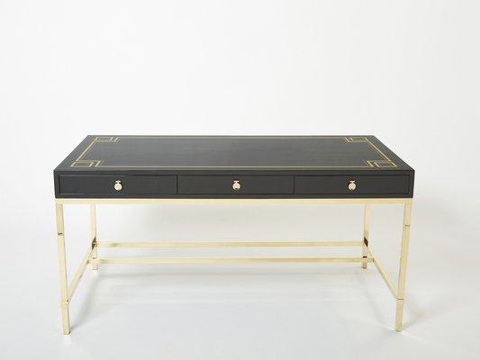 Large Desk in Black Lacquer & Brass by Guy Lefevre for Maison Jansen, 1970s-YJA-1363521