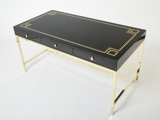 Large Desk in Black Lacquer & Brass by Guy Lefevre for Maison Jansen, 1970s-YJA-1363521