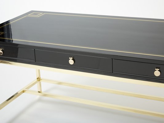 Large Desk in Black Lacquer & Brass by Guy Lefevre for Maison Jansen, 1970s-YJA-1363521