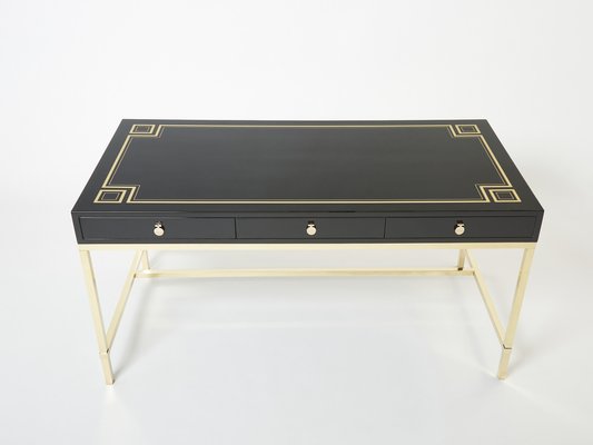 Large Desk in Black Lacquer & Brass by Guy Lefevre for Maison Jansen, 1970s-YJA-1363521