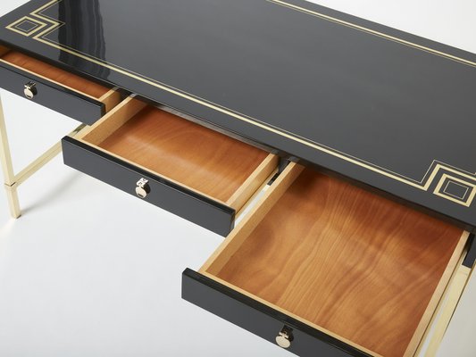 Large Desk in Black Lacquer & Brass by Guy Lefevre for Maison Jansen, 1970s-YJA-1363521