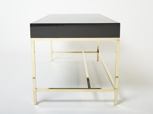 Large Desk in Black Lacquer & Brass by Guy Lefevre for Maison Jansen, 1970s-YJA-1363521