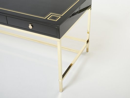 Large Desk in Black Lacquer & Brass by Guy Lefevre for Maison Jansen, 1970s-YJA-1363521