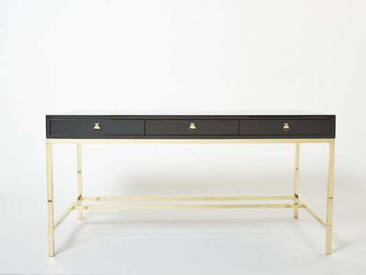 Large Desk in Black Lacquer & Brass by Guy Lefevre for Maison Jansen, 1970s-YJA-1363521