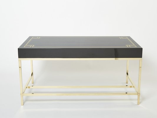 Large Desk in Black Lacquer & Brass by Guy Lefevre for Maison Jansen, 1970s-YJA-1363521