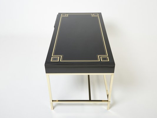 Large Desk in Black Lacquer & Brass by Guy Lefevre for Maison Jansen, 1970s-YJA-1363521