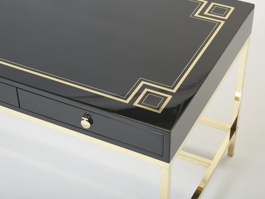 Large Desk in Black Lacquer & Brass by Guy Lefevre for Maison Jansen, 1970s-YJA-1363521