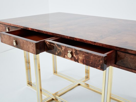 Large Desk in Goatskin, Parchment, Brass and Chrome by Aldo Tura, 1960s-YJA-1776037