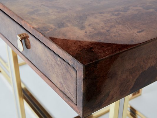 Large Desk in Goatskin, Parchment, Brass and Chrome by Aldo Tura, 1960s-YJA-1776037