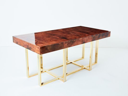 Large Desk in Goatskin, Parchment, Brass and Chrome by Aldo Tura, 1960s-YJA-1776037