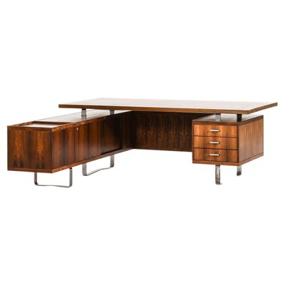 Large Desk with Sideboard in Rosewood & Chromed Steel attributed to Jørgen Pedersen, 1960s-SC-2022150