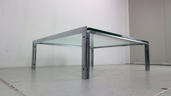 Large Dutch Metaform Steel & Glass Coffee Table attributed to Hank Kwint, 1970-DT-2026171