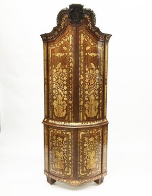 Large Early 18th Century Dutch Marquetry Corner Cupboard-UCH-1224700