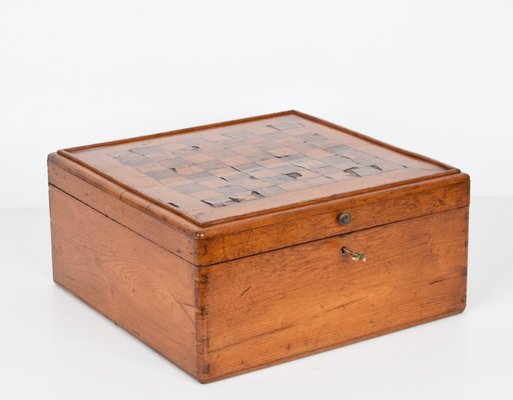 Large Early 20th Century Square Inlaid Wood Chessboard Box, Italy, 1900s-JDR-1131936