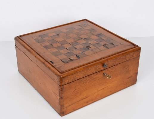 Large Early 20th Century Square Inlaid Wood Chessboard Box, Italy, 1900s-JDR-1131936