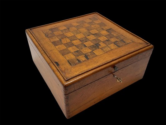 Large Early 20th Century Square Inlaid Wood Chessboard Box, Italy, 1900s-JDR-1131936