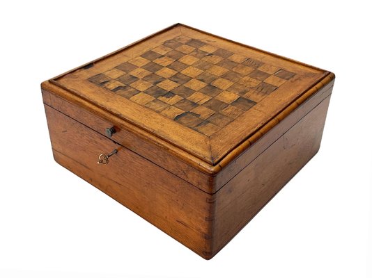 Large Early 20th Century Square Inlaid Wood Chessboard Box, Italy, 1900s-JDR-1131936