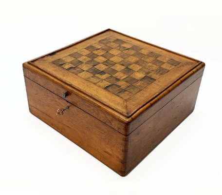 Large Early 20th Century Square Inlaid Wood Chessboard Box, Italy, 1900s-JDR-1131936