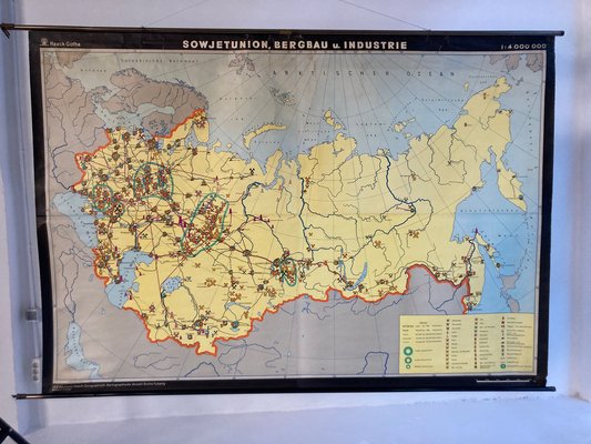 Large East German School Map of the Soviet Union, 1960s-QVY-1771253