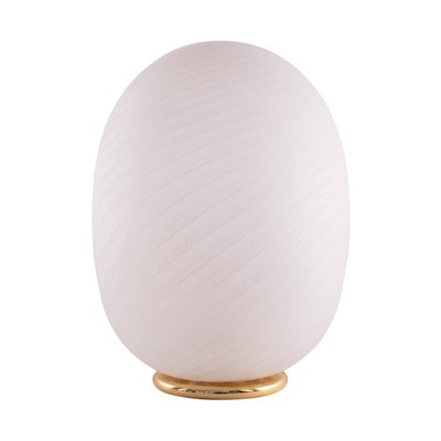 Large Egg Table Lamp in White Etched Murano Glass with Spiral Texture and Brass Base, 1970s-MPO-1299559