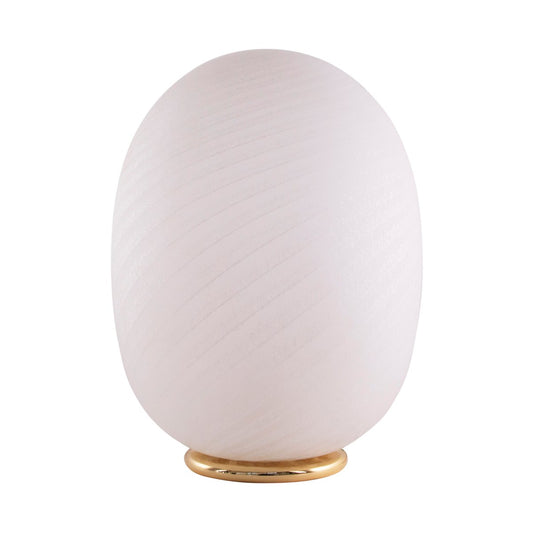 Large Egg Table Lamp in White Etched Murano Glass with Spiral Texture and Brass Base, 1970s