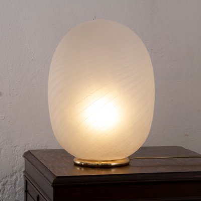 Large Egg Table Lamp in White Etched Murano Glass with Spiral Texture and Brass Base, 1970s-MPO-1299559