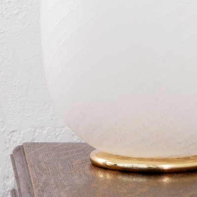 Large Egg Table Lamp in White Etched Murano Glass with Spiral Texture and Brass Base, 1970s-MPO-1299559