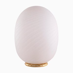 Large Egg Table Lamp in White Etched Murano Glass with Spiral Texture and Brass Base, 1970s-MPO-1299559