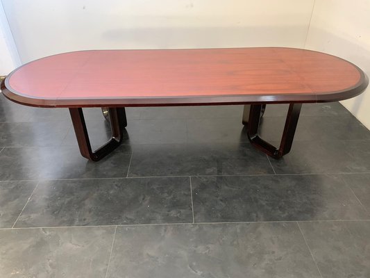 Large Elliptical Table in Solid Rosewood and Mahogany Feather Design, Italy, 1960-IJR-1145083