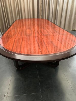 Large Elliptical Table in Solid Rosewood and Mahogany Feather Design, Italy, 1960-IJR-1145083