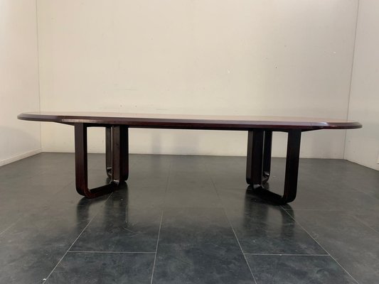 Large Elliptical Table in Solid Rosewood and Mahogany Feather Design, Italy, 1960-IJR-1145083