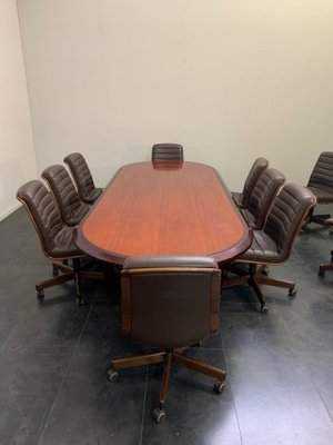 Large Elliptical Table in Solid Rosewood and Mahogany Feather Design, Italy, 1960-IJR-1145083