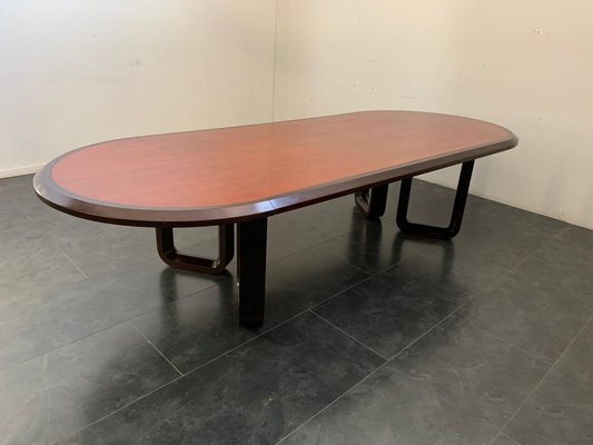 Large Elliptical Table in Solid Rosewood and Mahogany Feather Design, Italy, 1960-IJR-1145083