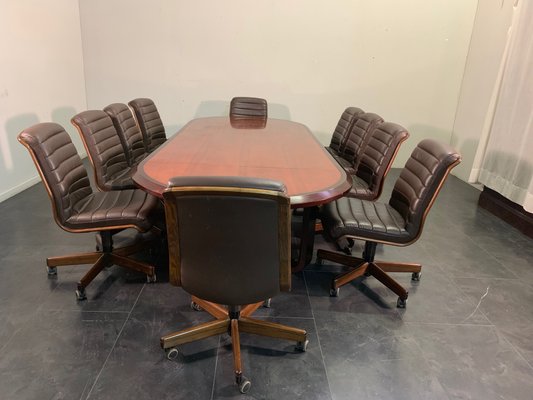 Large Elliptical Table in Solid Rosewood and Mahogany Feather Design, Italy, 1960-IJR-1145083