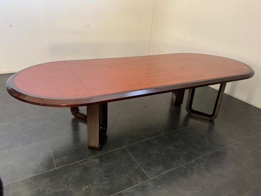 Large Elliptical Table in Solid Rosewood and Mahogany Feather Design, Italy, 1960-IJR-1145083