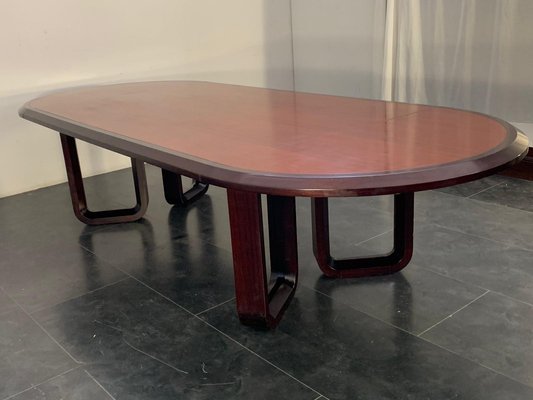 Large Elliptical Table in Solid Rosewood and Mahogany Feather Design, Italy, 1960-IJR-1145083