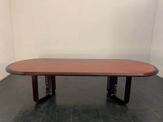 Large Elliptical Table in Solid Rosewood and Mahogany Feather Design, Italy, 1960-IJR-1145083