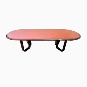 Large Elliptical Table in Solid Rosewood and Mahogany Feather Design, Italy, 1960-IJR-1145083