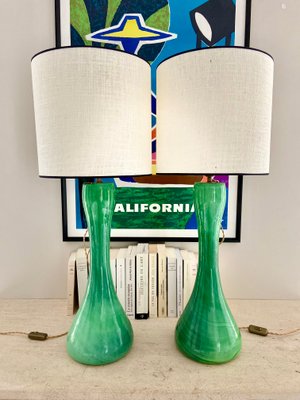 Large Emerald Opaline Lamps, 1950s, Set of 2-YBY-2026739