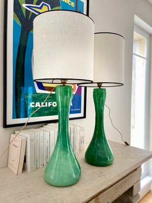 Large Emerald Opaline Lamps, 1950s, Set of 2-YBY-2026739