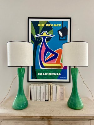 Large Emerald Opaline Lamps, 1950s, Set of 2-YBY-2026739