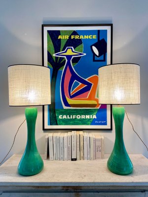 Large Emerald Opaline Lamps, 1950s, Set of 2-YBY-2026739