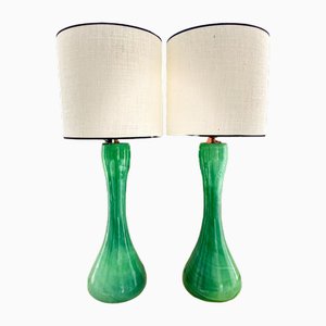 Large Emerald Opaline Lamps, 1950s, Set of 2-YBY-2026739