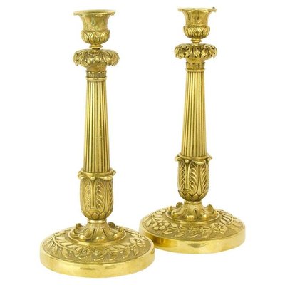 Large Empire Candlesticks in Gilded Bronze, France, 1820, Set of 2-KMT-942506