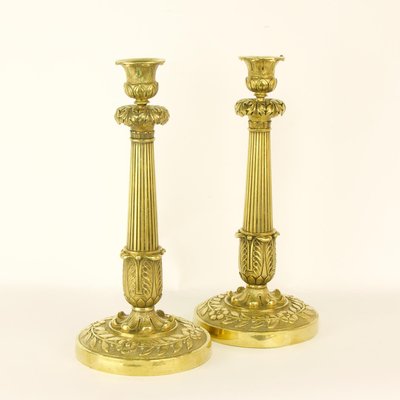 Large Empire Candlesticks in Gilded Bronze, France, 1820, Set of 2-KMT-942506