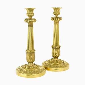 Large Empire Candlesticks in Gilded Bronze, France, 1820, Set of 2-KMT-942506